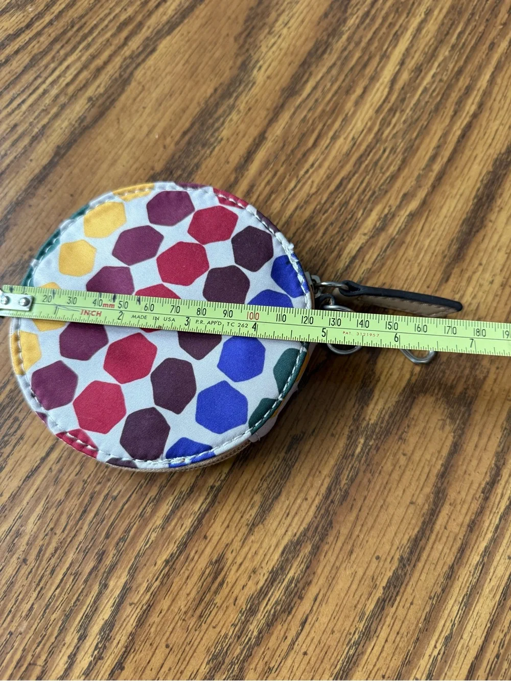 Franco Sarto Multicolor Geometric zip around round change coin purse with clip